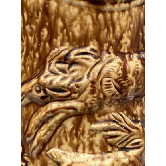 Rare Antique Bennington Rockingham Dog Handle Hunt Scene Pitcher Yellow ware - Picture 13 of 16